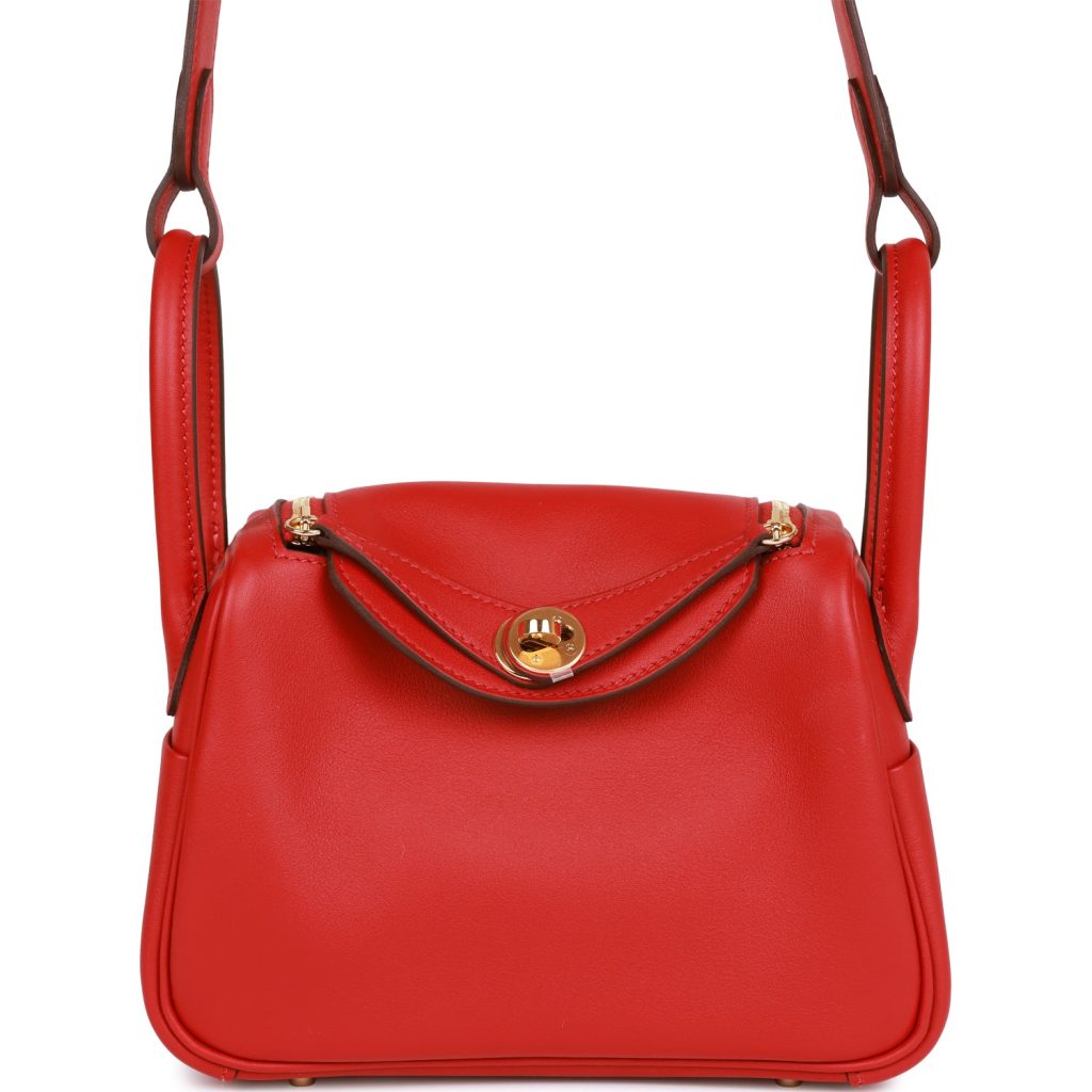 H Handbags Mini Lindy Rouge Piment Swift Gold Hardware