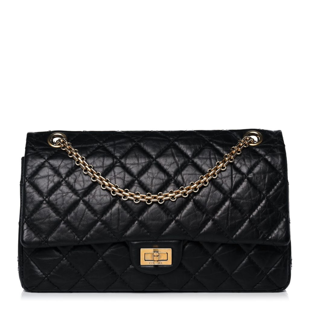 Chanel Aged Calfskin Quilted 2.55 Reissue 227 Flap Black Gold Hardware
