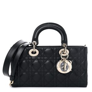 Medium Lady D-Joy Bag Black Cannage Lambskin 26cm