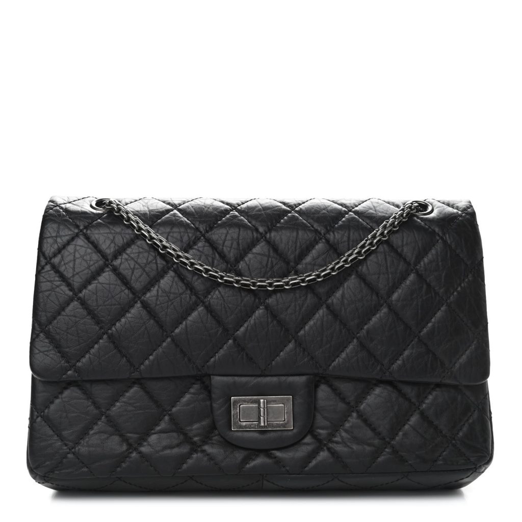 Chanel Aged Calfskin Quilted 2.55 Reissue 227 Flap Black Silver Hardware