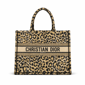 Dior Canvas Mizza Large Leopard Book Tote Beige 36cm