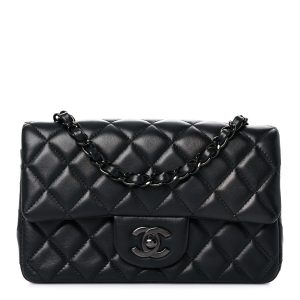 Chanel Lambskin Quilted Mini Rectangular Flap So Black
