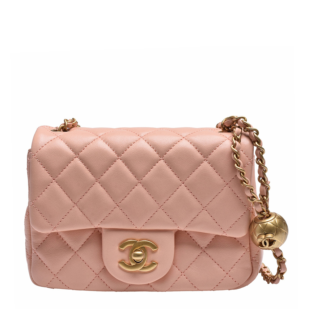 Chanel Pearl Crush Square Mini Flap Bag GHW Peachy Pink