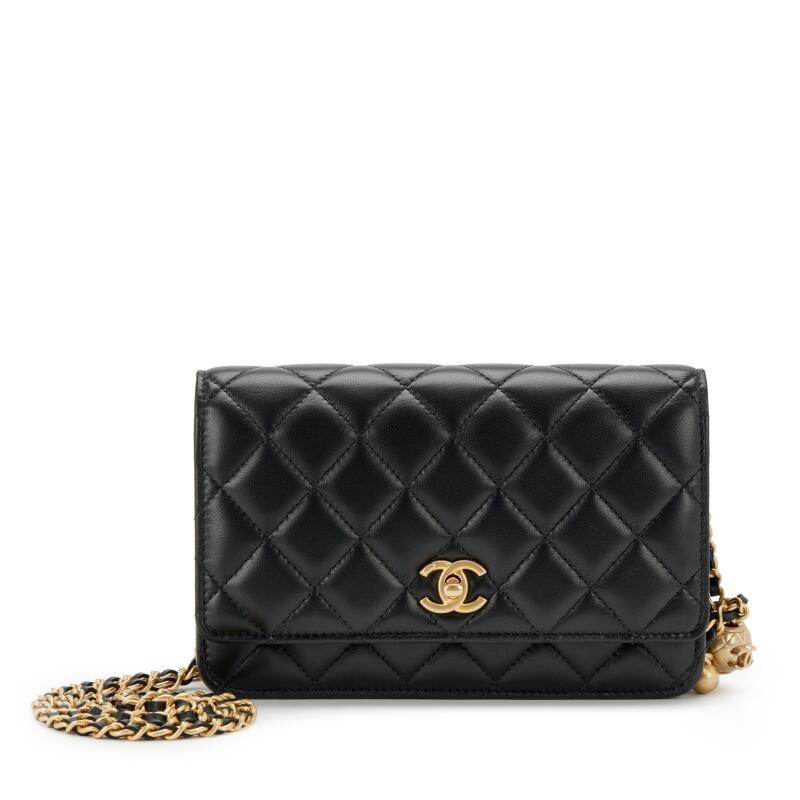 Chanel Black Quilted Lambskin Pearl Crush WOC Gold Hardware