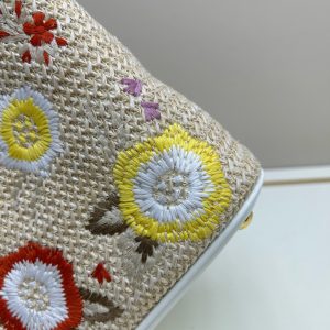 Prada Embroidered Floral Raffia Shoulder Bag In White