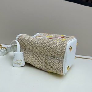 Prada Embroidered Floral Raffia Shoulder Bag In White