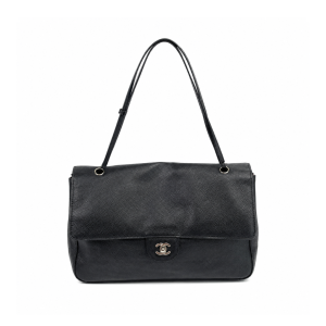 Chanel Maxi “Souplissimo” Large Flap Bag Black Caviar Silver Hardware