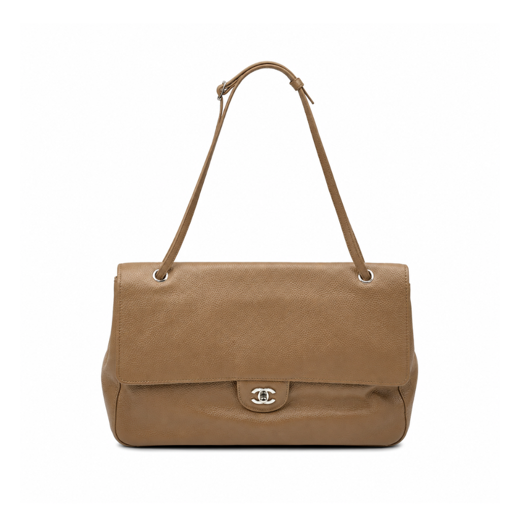 Chanel Maxi “Souplissimo” Large Flap Bag Light Brown Caviar Silver Hardware