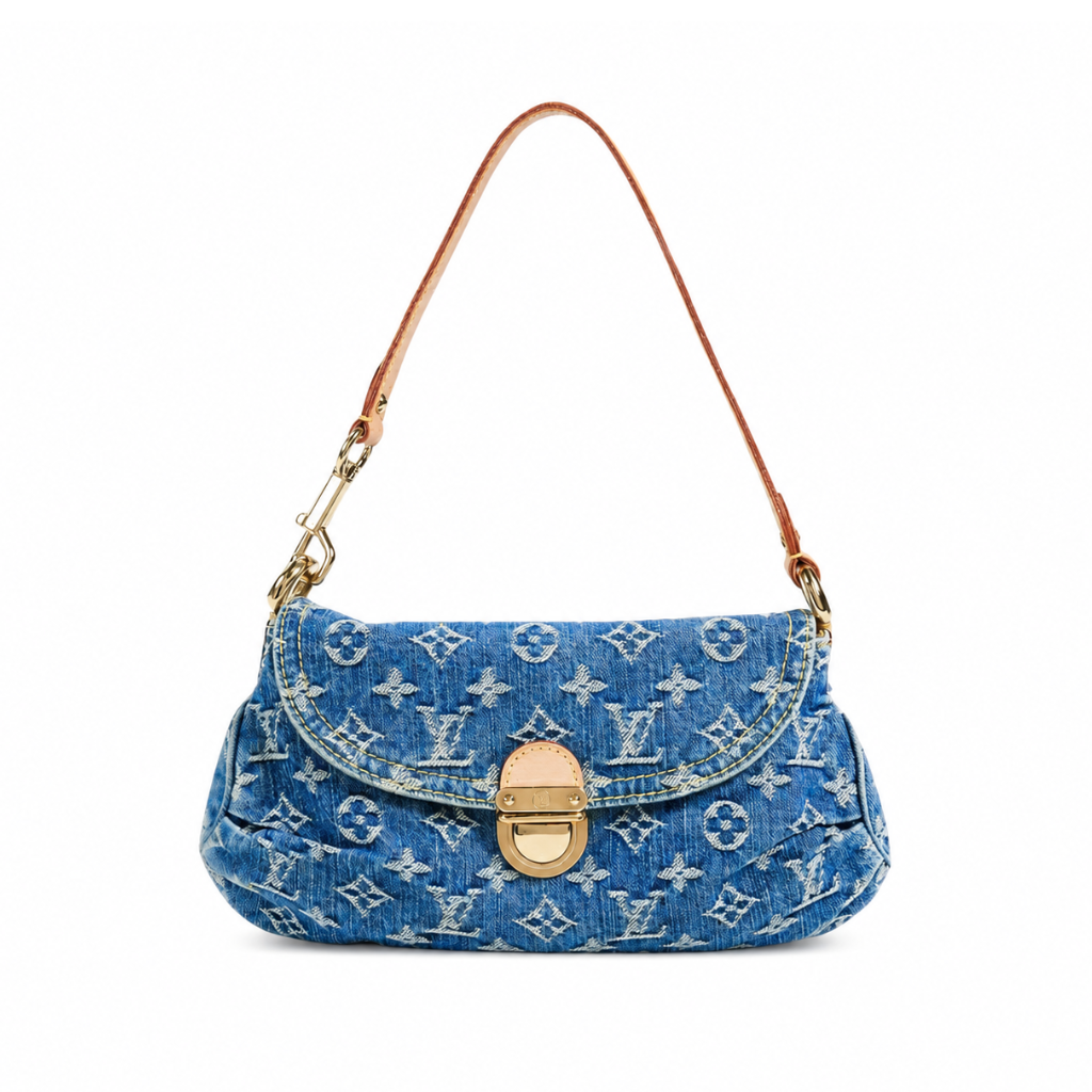 Louis Vuitton Pleaty Handbag Monogram Denim Blue 26Cm M95050