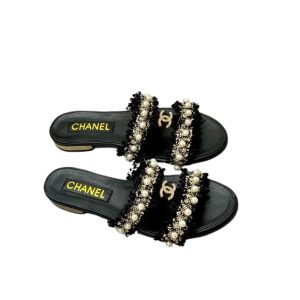 Chanel Mule Slippers Pearl Tweed Black