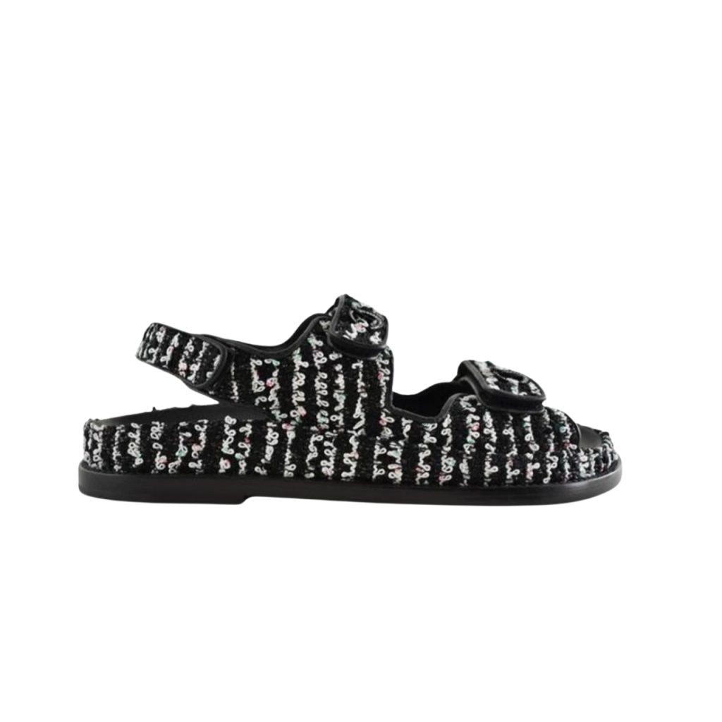 Chanel Tweed Dad Interlocking Cc Slingback Sandals Black G35927 X56390 K3756