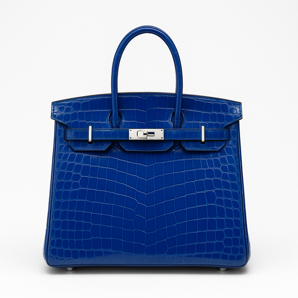 H Handbags Birkin 25 Bleu Electric Shiny Niloticus Crocodile Palladium Hardware