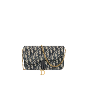Dior Saddle Pouch Chain Blue Denim 20Cm