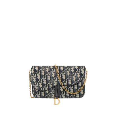 Dior Saddle Pouch Chain Blue Denim 20Cm