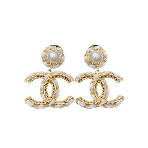 Chanel White Leather And Gold Metal Earrings