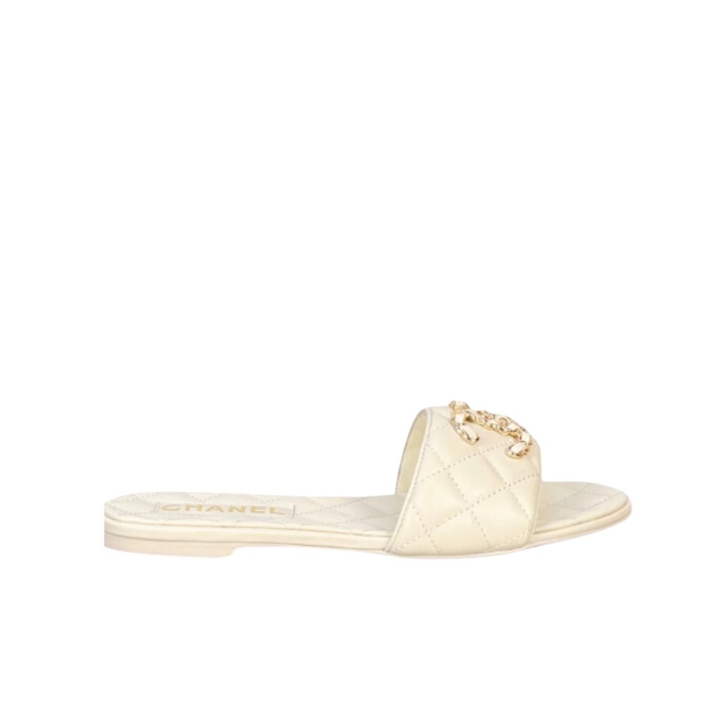 Chanel 23P Quilted Cc Chain Mule Sandal White