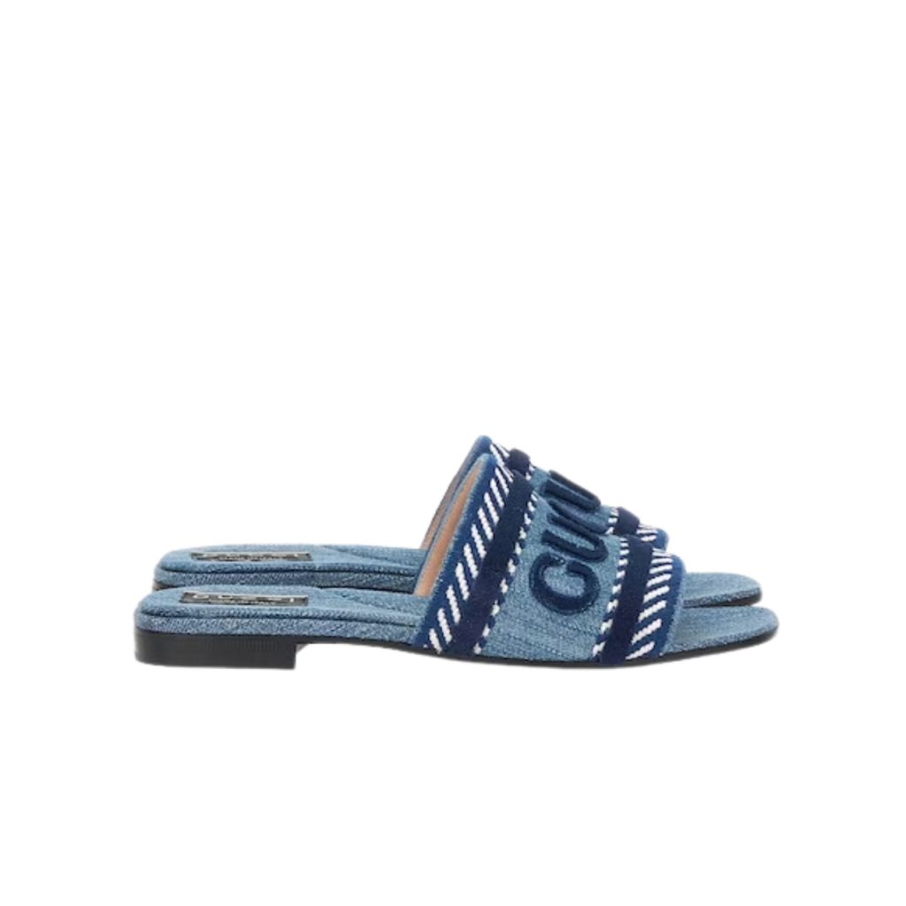 Gucci Women's Slide Sandal With Gucci Script Light Blue Denim 771589 Fack3 4609