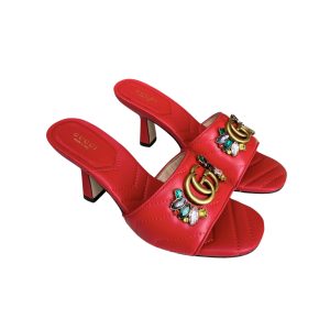 Gucci Ankle Buckle Strap Sylvie Chain Sandals In Gold