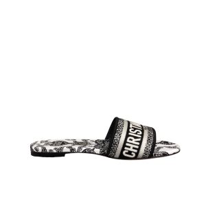 Dior Dway Slide Black And White Cotton With Dior Bandana Embroidery