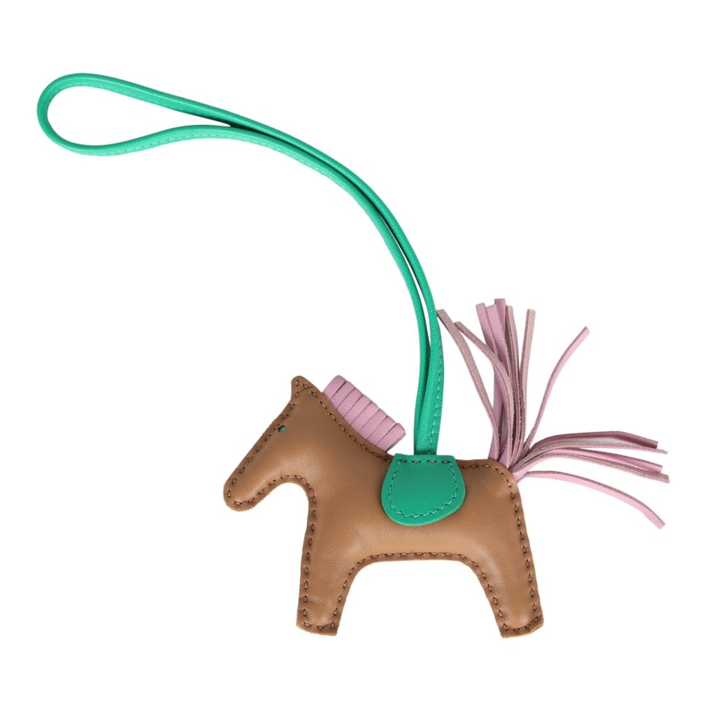 Hermes Rodeo Bag Charm PM Chai, Mauve Sylvestre & Menthe Milo Lambskin
