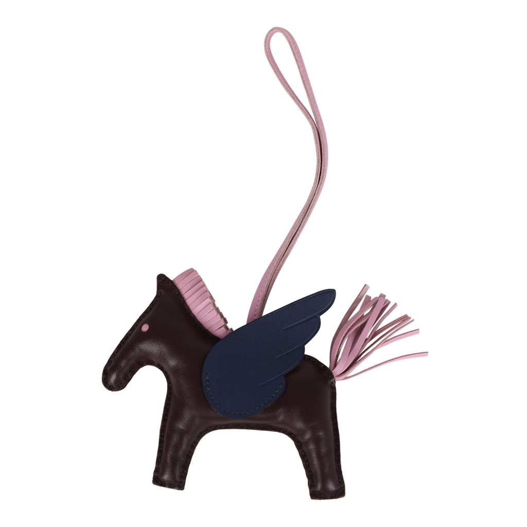 Hermes Pegase Rodeo Bag Charm MM Rouge Sellier, Mauve Sylvestre and Bleu Saphir Milo Lambskin