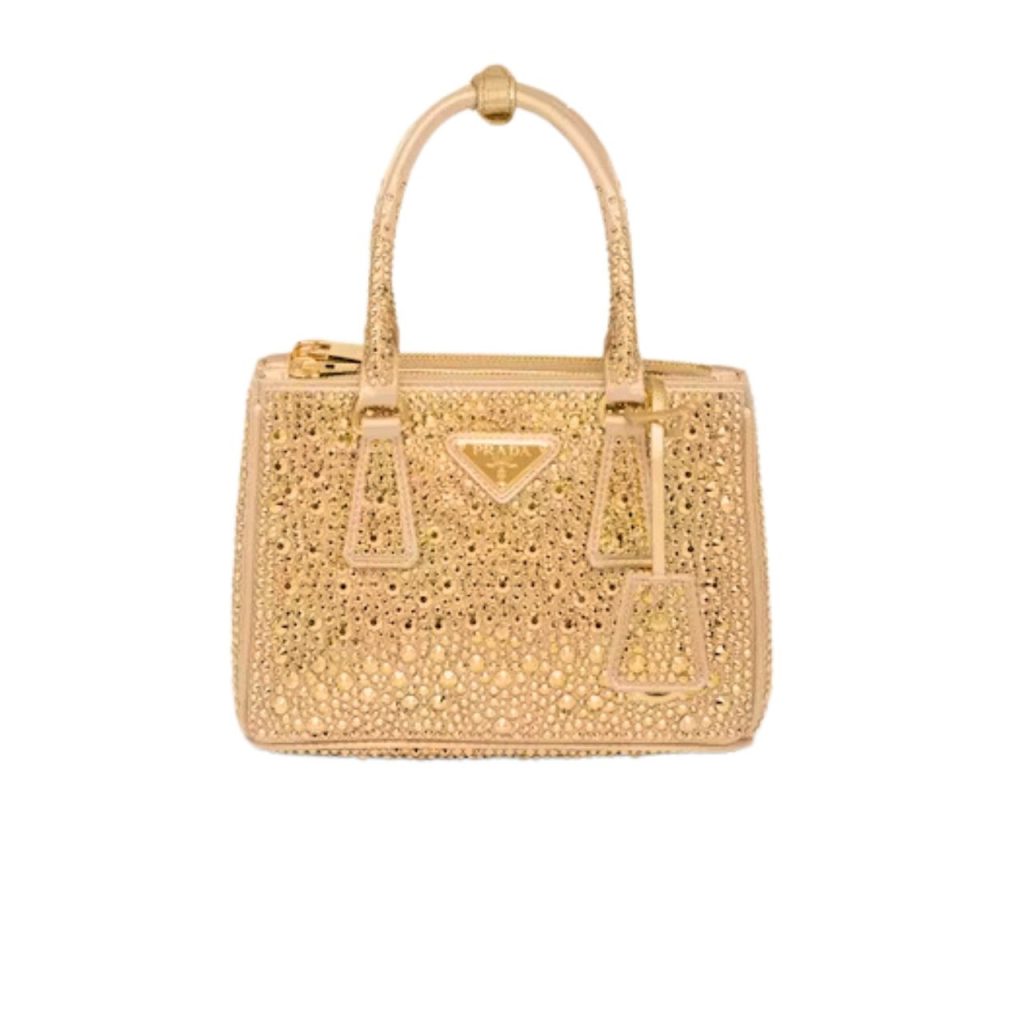 Platinum Prada Galleria Satin Mini-bag With Crystals