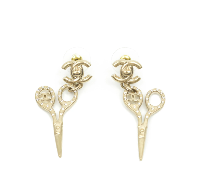 Chanel CC Lock Crystal Scissors Drop Earrings