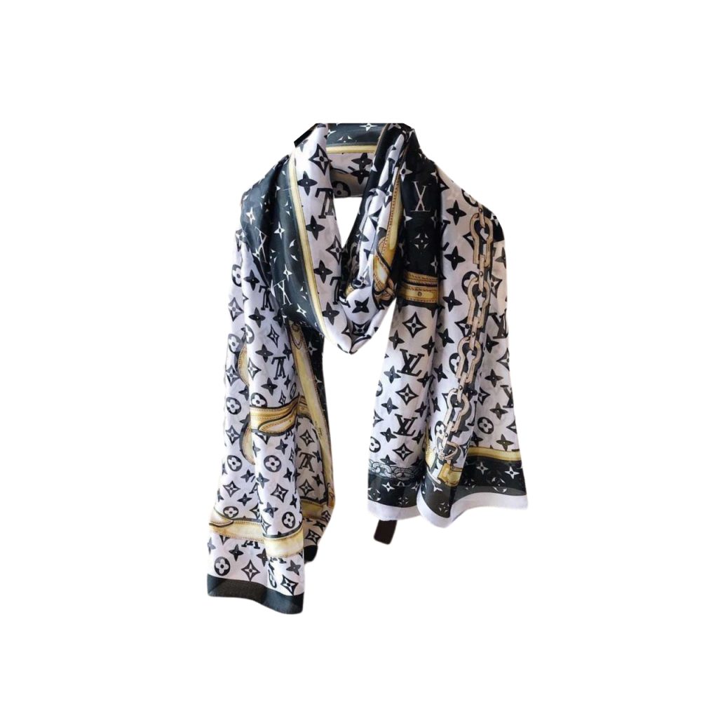 Louis Vuitton Monogram Patterned Silk Scarf Yellow 180cm