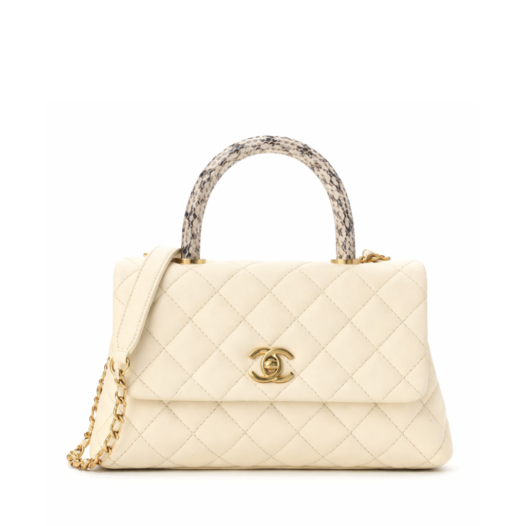 Chanel Caviar Elaphe Quilted Mini Coco Handle Flap Ivory 23Cm