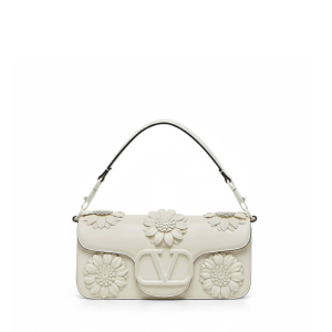 Valentino Garavani Loco Flower Applique Shoulder Bag White 26Cm