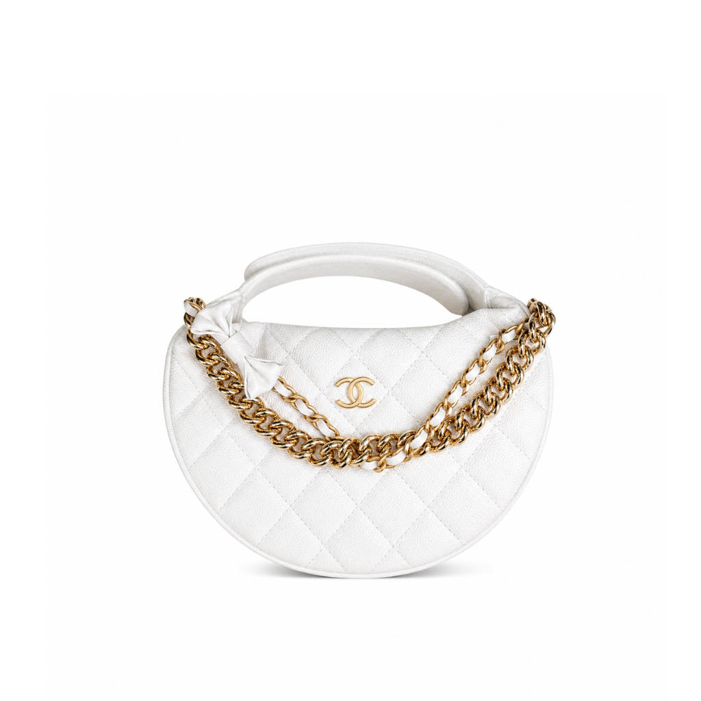 Chanel White Caviar Leather Bow Clutch Bag 11Cm