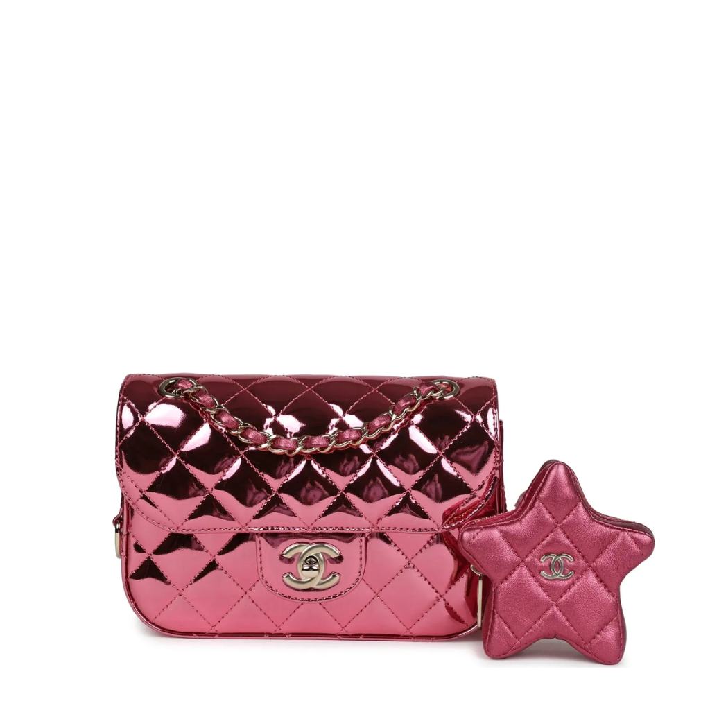 Chanel Mini Flap Bag & Star Coin Purse Pink Mirror Calfskin/Metallic Calfskin Light Gold Hardware