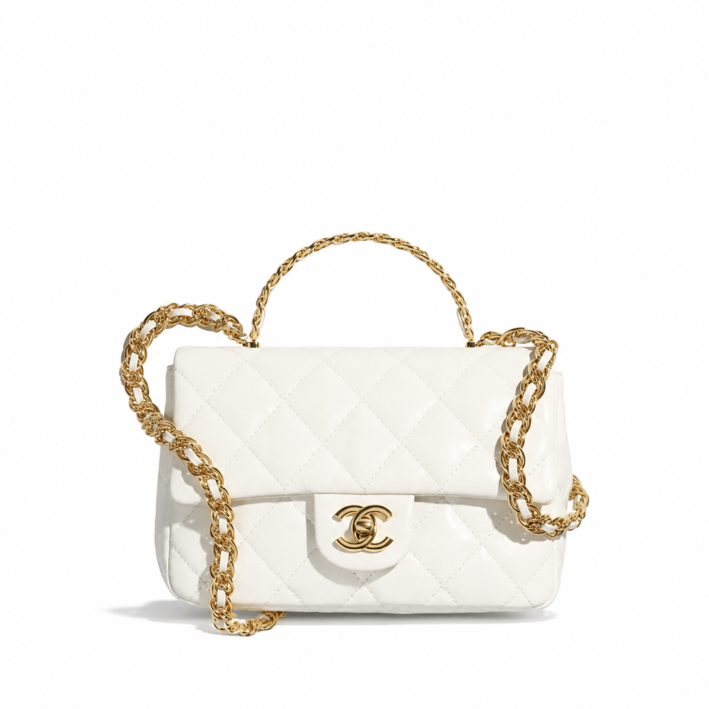 Chanel Small Flap Bag With Top Handle In White