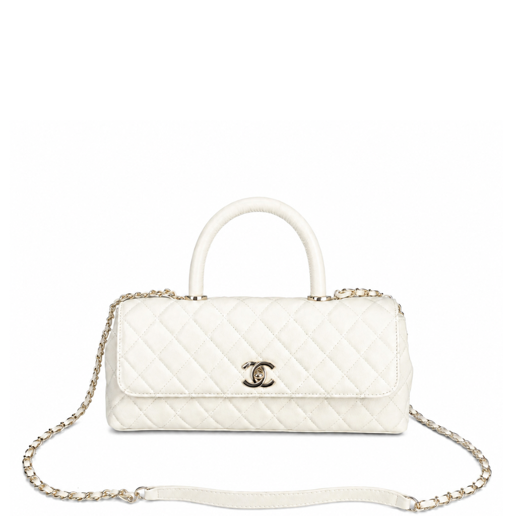 Chanel Caviar Quilted Maxi East West Coco Handle Flap White