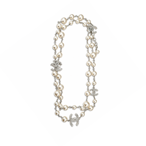 Chanel Crystal CC And Graduated Pearl Sautoir Necklace – Silver-Tone