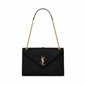 Saint Laurent Black Chevron Quilted Leather Large Envelope Bag