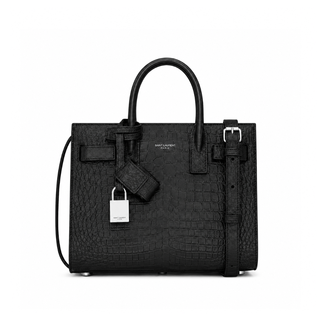 Saint Laurent Nano Classic Sac De Jour In Crocodile Embossed Shiny Leather