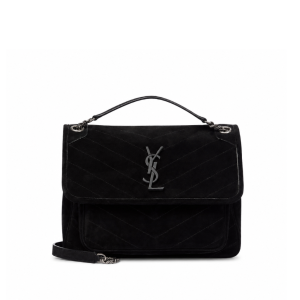 Saint Laurent Niki Medium Quilted Suede Shoulder Bag Black