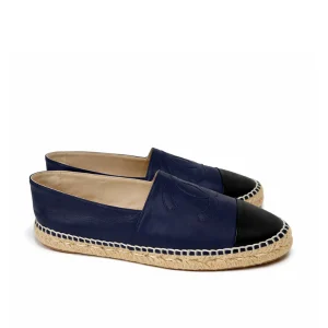 Chanel Lambskin Leather Espadrilles Navy and Black