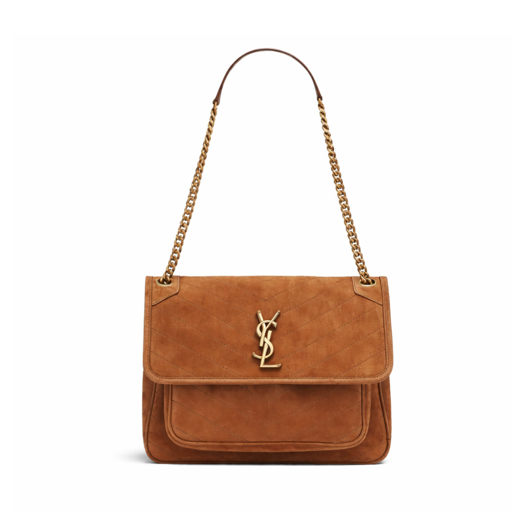 Saint Laurent Niki Baby Chain Bag In Suede Brown 28cm 6237483