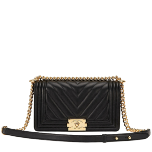 Chanel Medium Boy Bag Black Chevron Caviar Light Gold Hardware