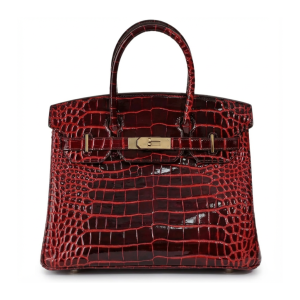 Hermes Birkin 25 Bordeaux Shiny Crocodile Gold Hardware