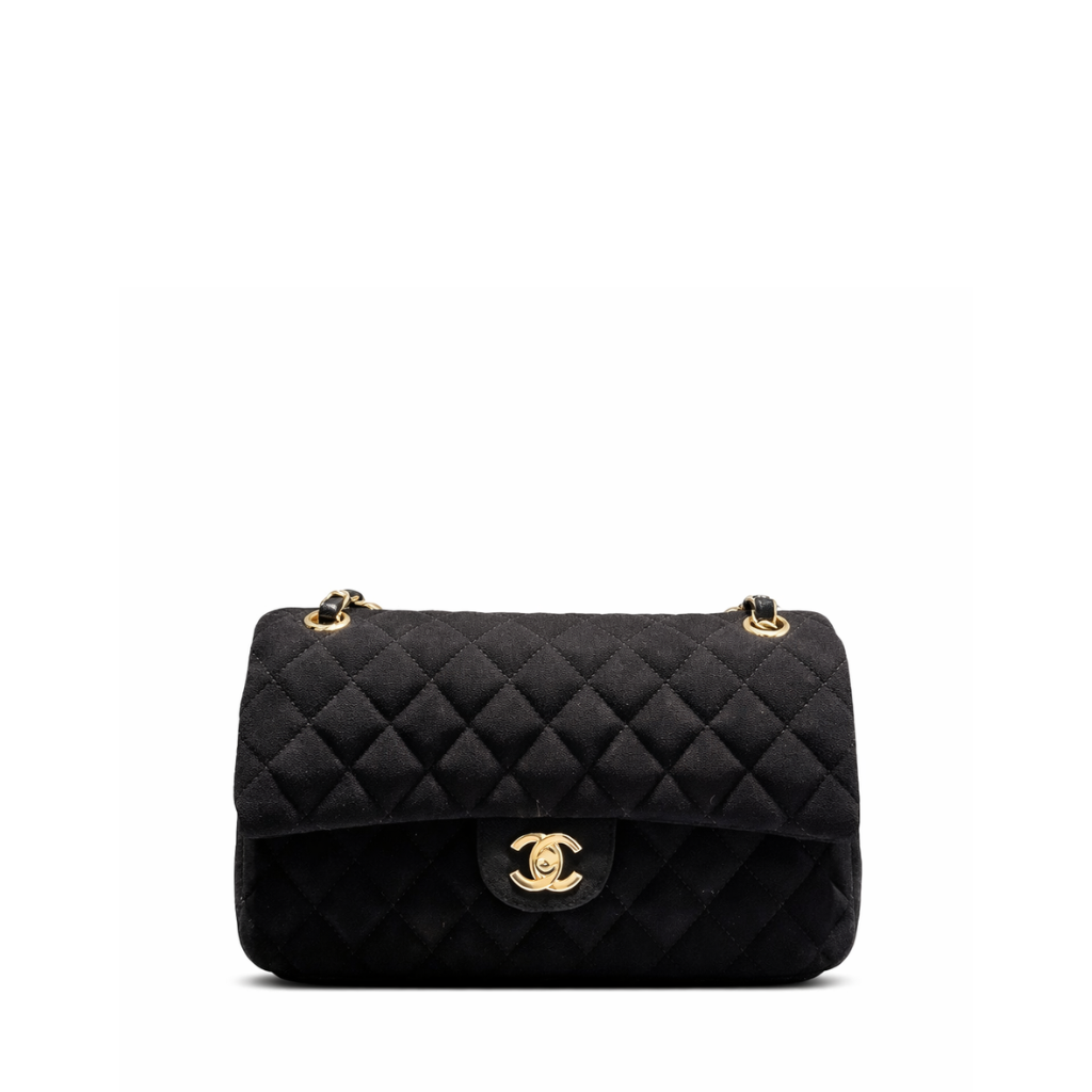 Chanel Jersey Quilted Medium Bijoux Chain Double Flap Black
