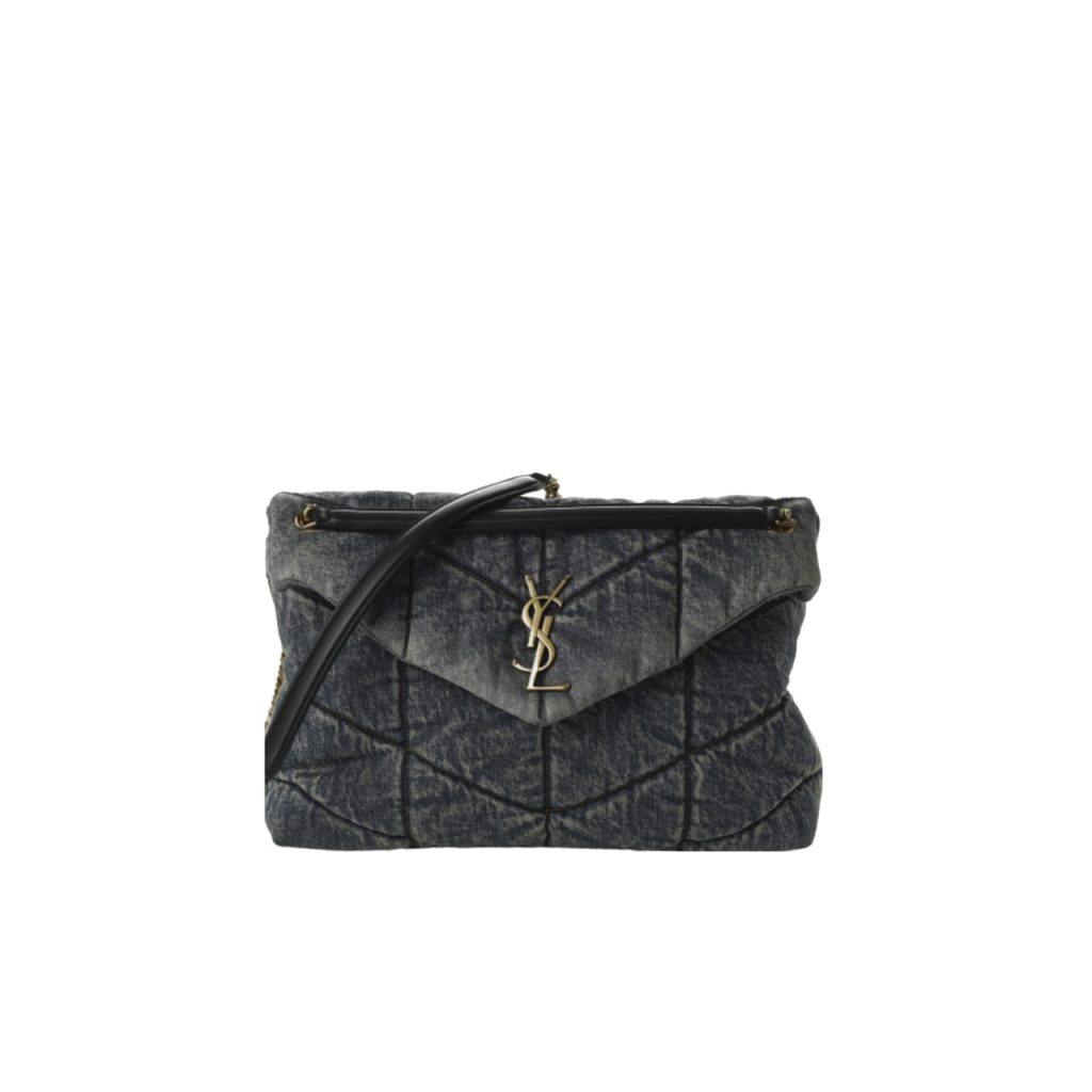 Saint Laurent Puffer Medium In Suede And Denim Black 30Cm