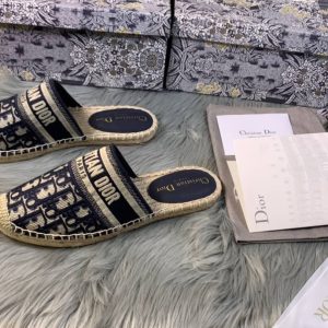 Dior Deep Blue Oblique Canvas Granville Espadrille Mules