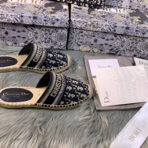 Dior Deep Blue Oblique Canvas Granville Espadrille Mules
