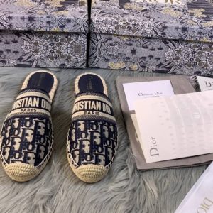 Dior Deep Blue Oblique Canvas Granville Espadrille Mules