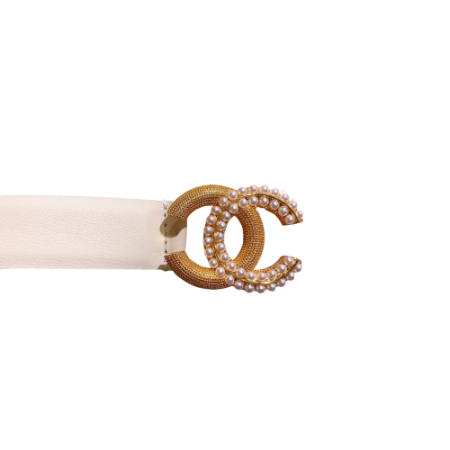 Chanel Leather Belt with CC Buckle in Metal White 3cm