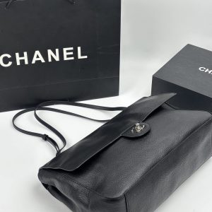 Chanel Maxi “Souplissimo” Large Flap Bag Black Caviar Silver Hardware