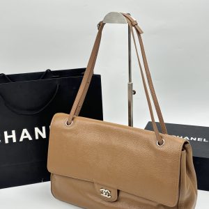 Chanel Maxi “Souplissimo” Large Flap Bag Light Brown Caviar Silver Hardware